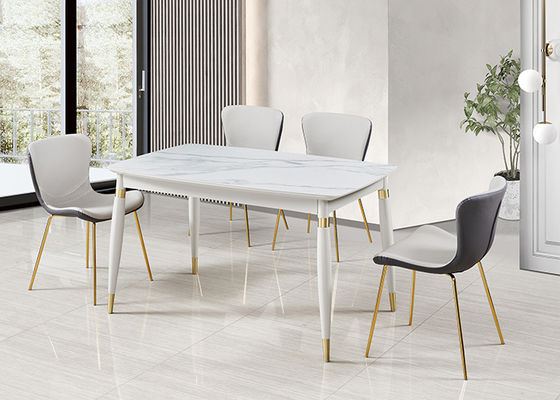 Eenvoudige Stevige Houten Rechthoekige Marmeren Eettafel