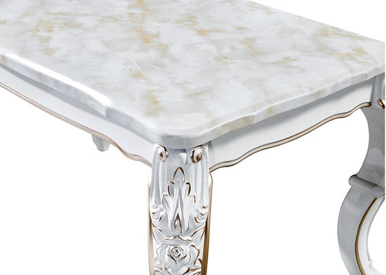Pearlescent Witte Geschilderde Rechthoekige Marmeren Eettafel