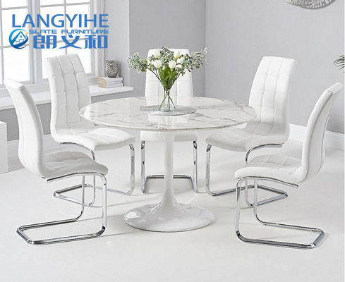 120cm Witte Marmeren Ronde Eettafel en Beklede het Dineren Stoel