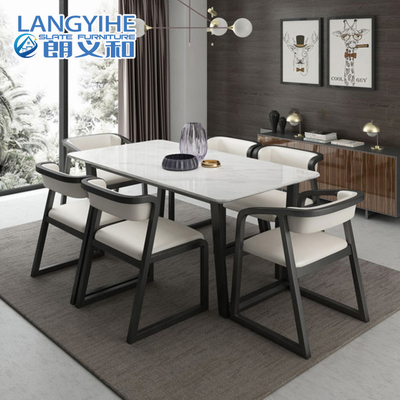 Marmeren Stevige Houten Eettafel en Stoel Noordse Moderne Minimalistisch