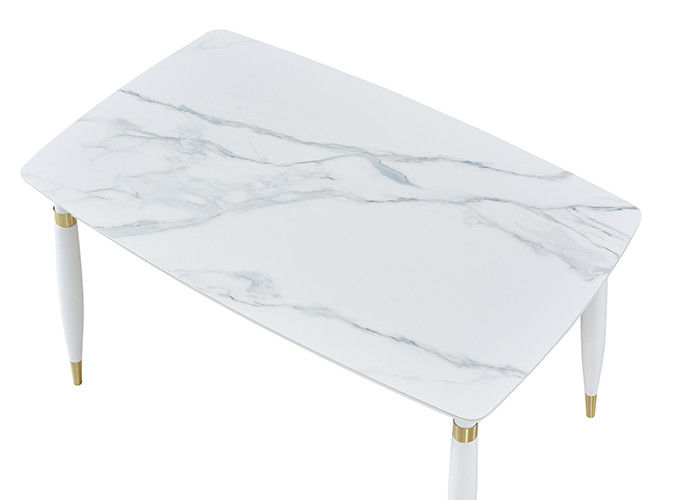 Eenvoudige Stevige Houten Rechthoekige Marmeren Eettafel