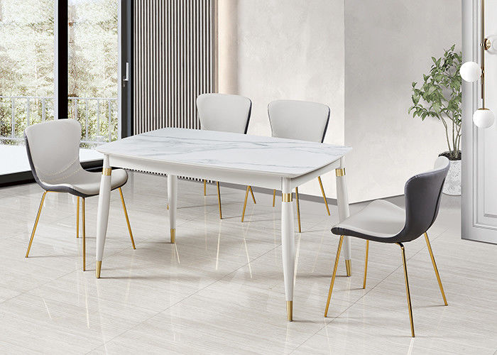 Eenvoudige Stevige Houten Rechthoekige Marmeren Eettafel