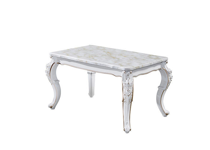 Pearlescent Witte Geschilderde Rechthoekige Marmeren Eettafel