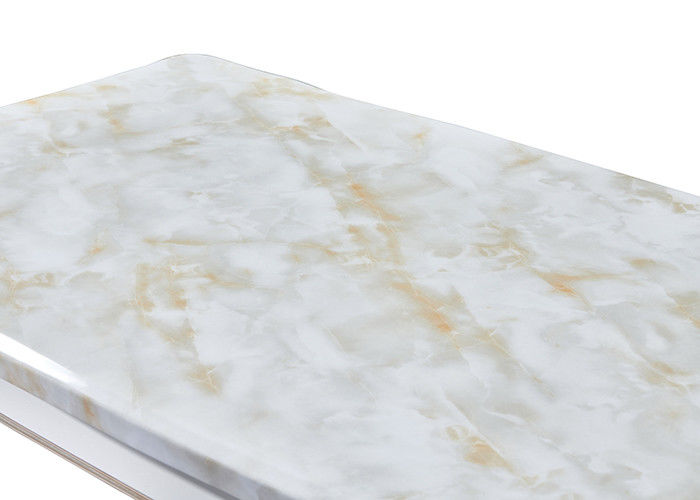 Pearlescent Witte Geschilderde Rechthoekige Marmeren Eettafel