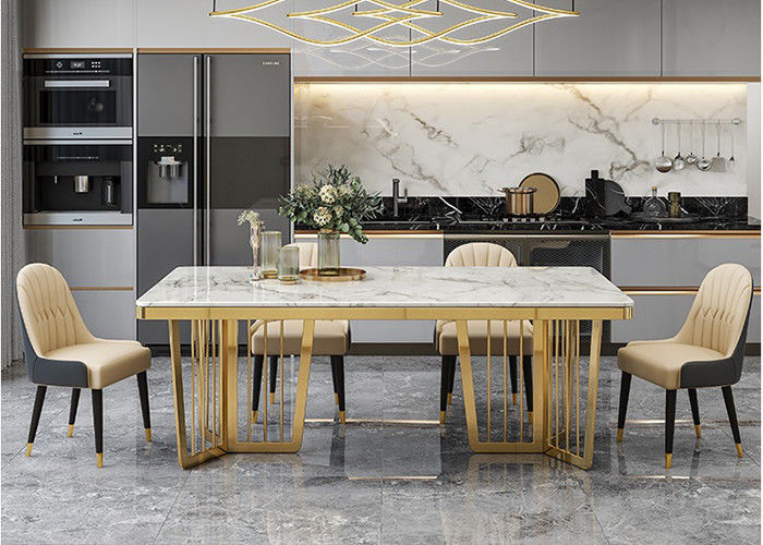Modieuze Luxe Marmeren Eettafel, Marmeren Hoogste Lijst met Metaalbenen
