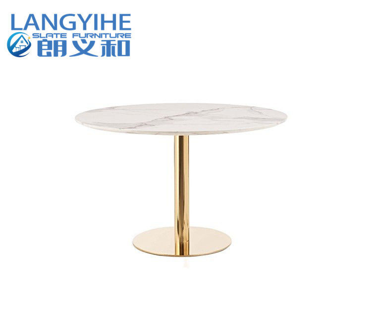 ISO 9001 120cm Ronde Marmeren Effect Eettafel met Fern Velvet Chairs Blue