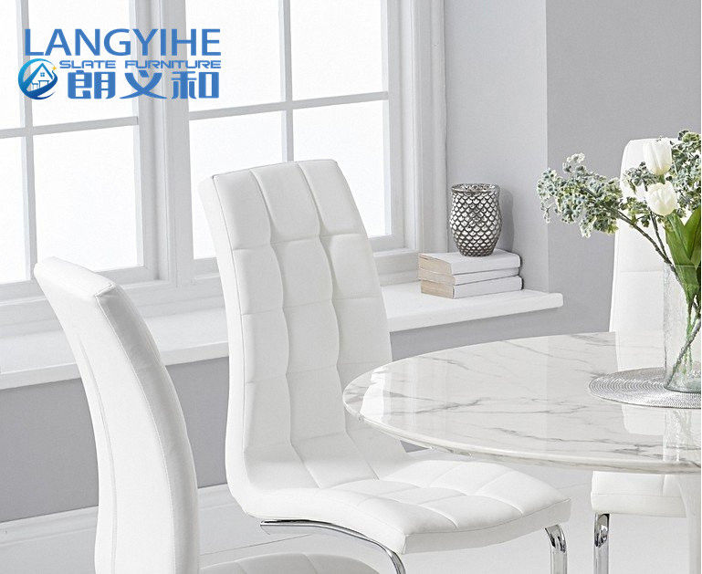 120cm Witte Marmeren Ronde Eettafel en Beklede het Dineren Stoel