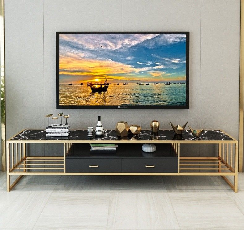 Van het de Tribuneroestvrije staal van luxe Gouden Marmeren Hoogste TV het Kader Lange Bank