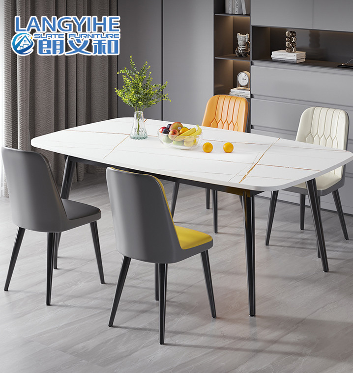 Van de metaal Minimalistische Marmeren Eettafel en Stoel Combinatie Ovale Vorm