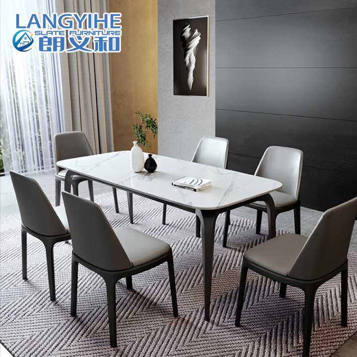 Noordse Rechthoekige Marmeren Minimalistische Eettafel en Stoel