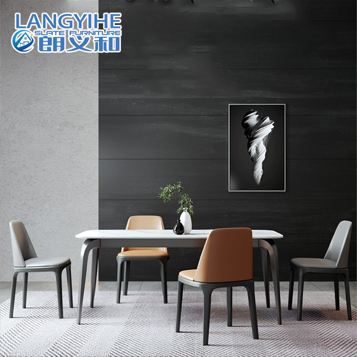 Noordse Rechthoekige Marmeren Minimalistische Eettafel en Stoel