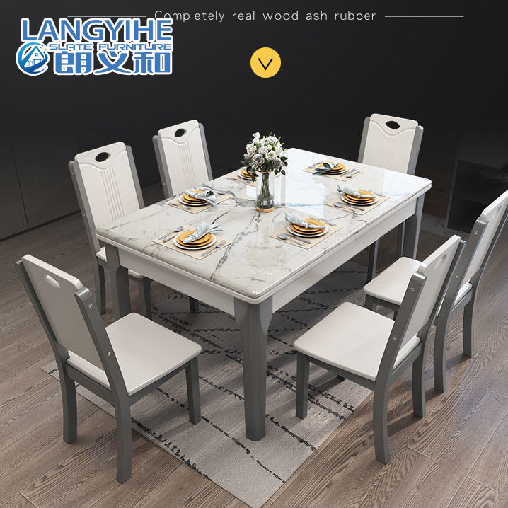 Stevige Houten Rechthoekige Marmeren Modern en Eenvoudige Eettafel
